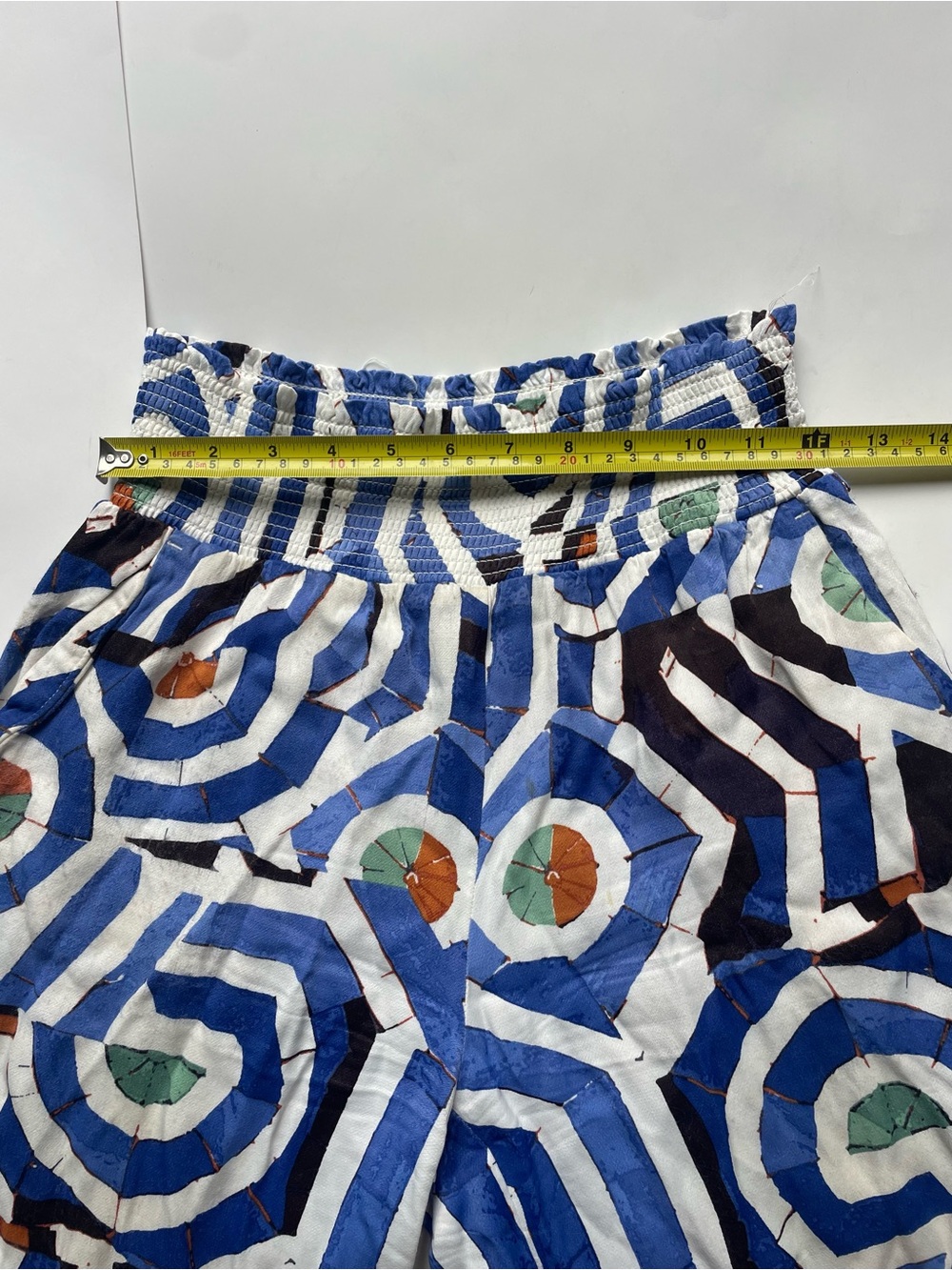 Anthropologie Blue & White Geo-Print Wide Leg Pants - Picture 2 of 8